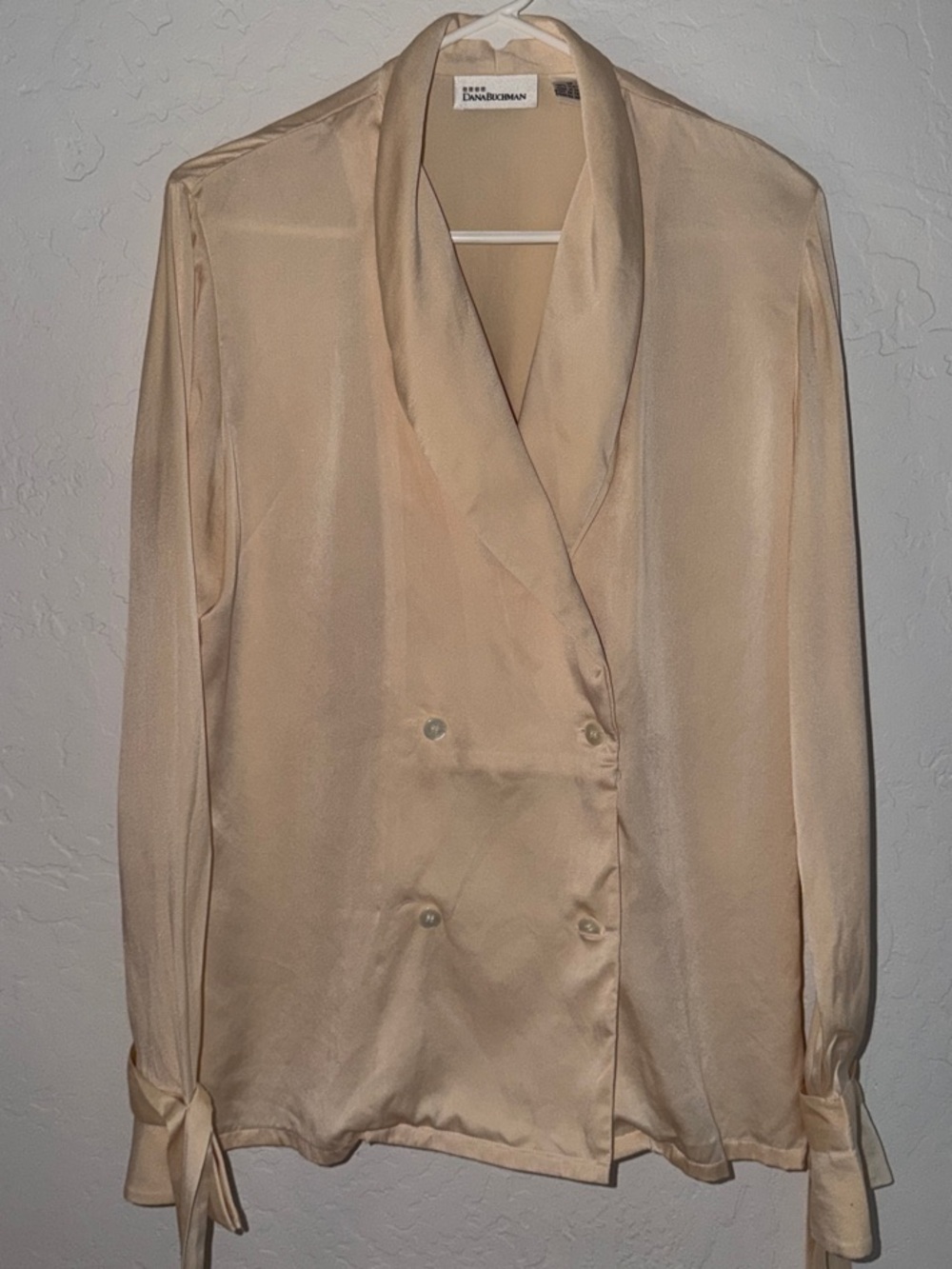 Dana Buchman Cream Shawl Collar Double-Breasted Blouse